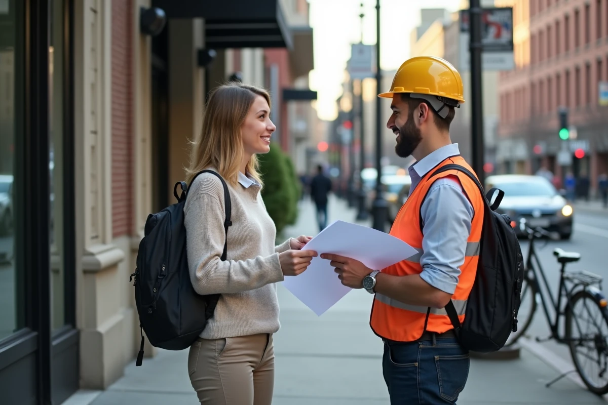 Femme parlant avec un agent municipal à l
