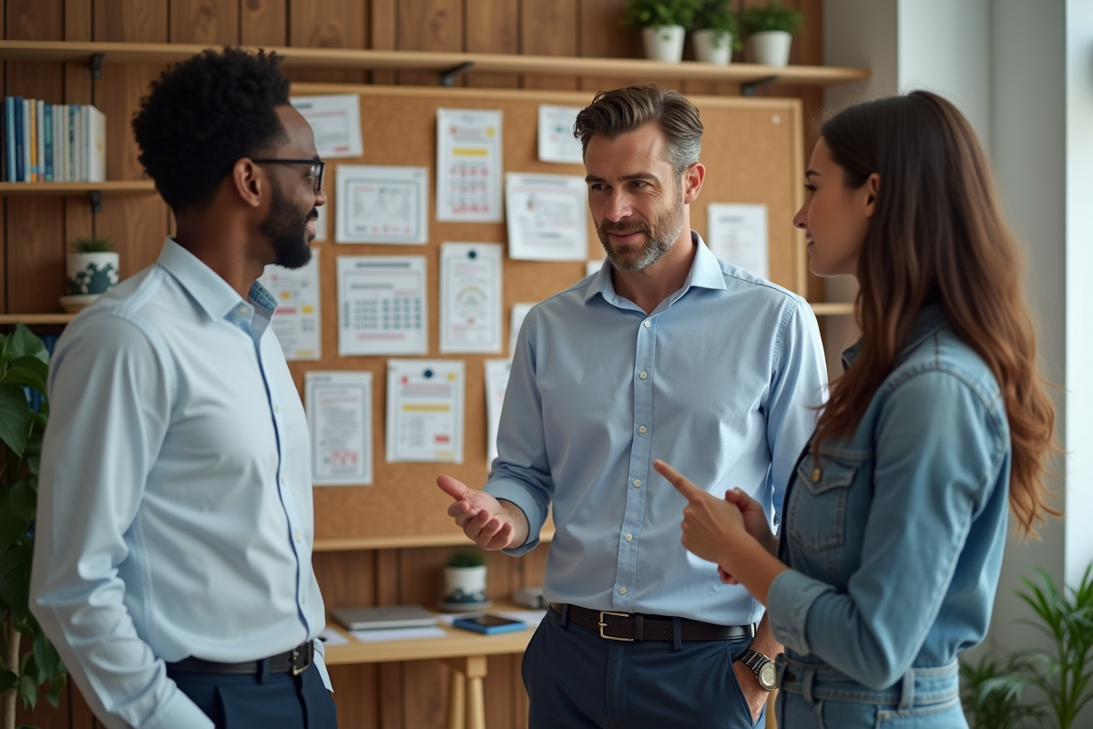 Groupe de designers UX discutant de wireframes en réunion