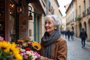 Femme âgée avec foulard dans un vieux quartier français