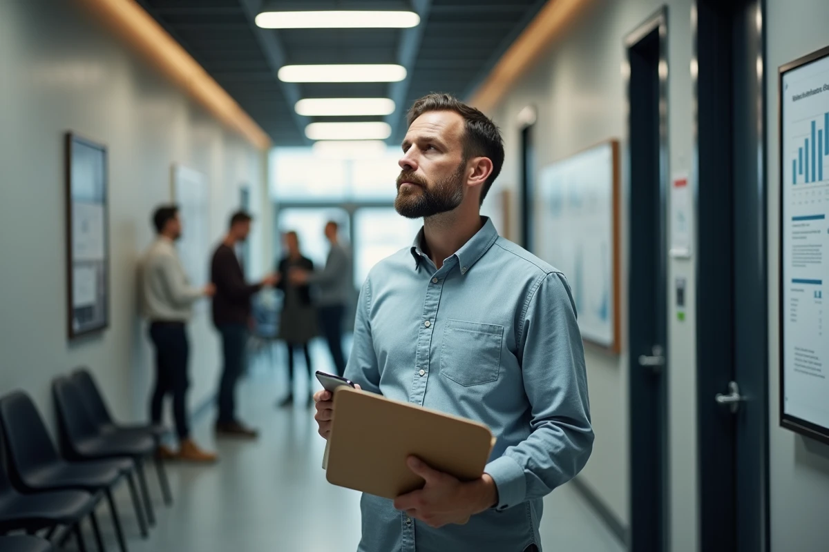 Homme en formation dans un centre professionnel moderne