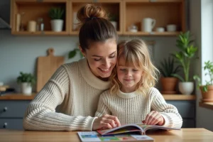 Maman et fille dans la cuisine chaleureuse