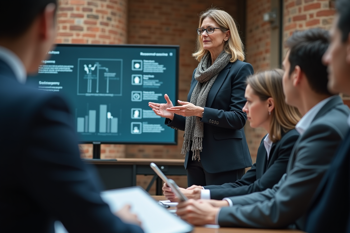 Professeure guidant des étudiants en laboratoire