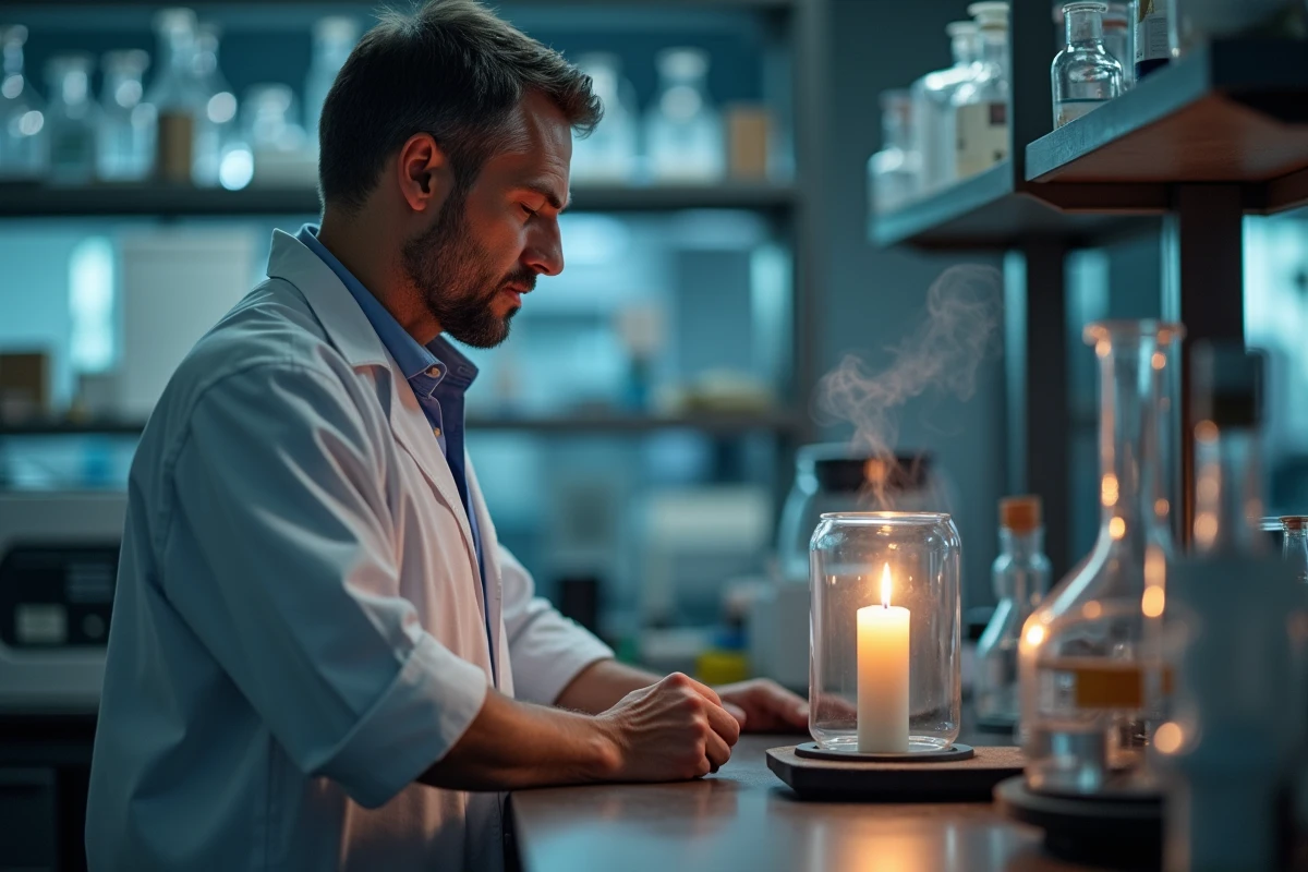 Scientifique observant une bougie dans un laboratoire