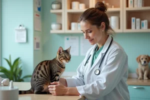 Vétérinaire examinant un chat dans une clinique moderne